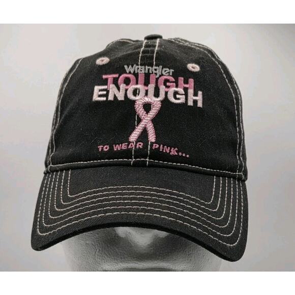 Wrangler Tough Enough To Wear Pink Strapback Cap Black Hat Hook And‎ Loop NWOT - Picture 1 of 10